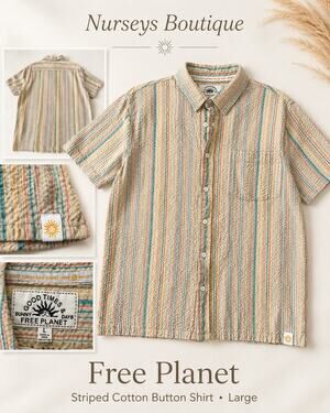 Good Times Sunny Days Free Planet Striped Cotton Shirt Large